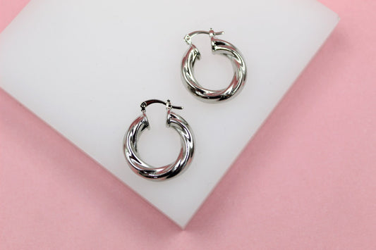 18K Rhodium Filled Twisted Hoop Lever Back Earrings (J105)