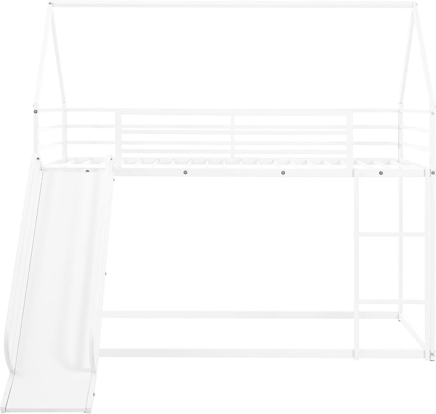 Twin Over Twin Metal Floor Bunk Bed With Slide Playhouse-4