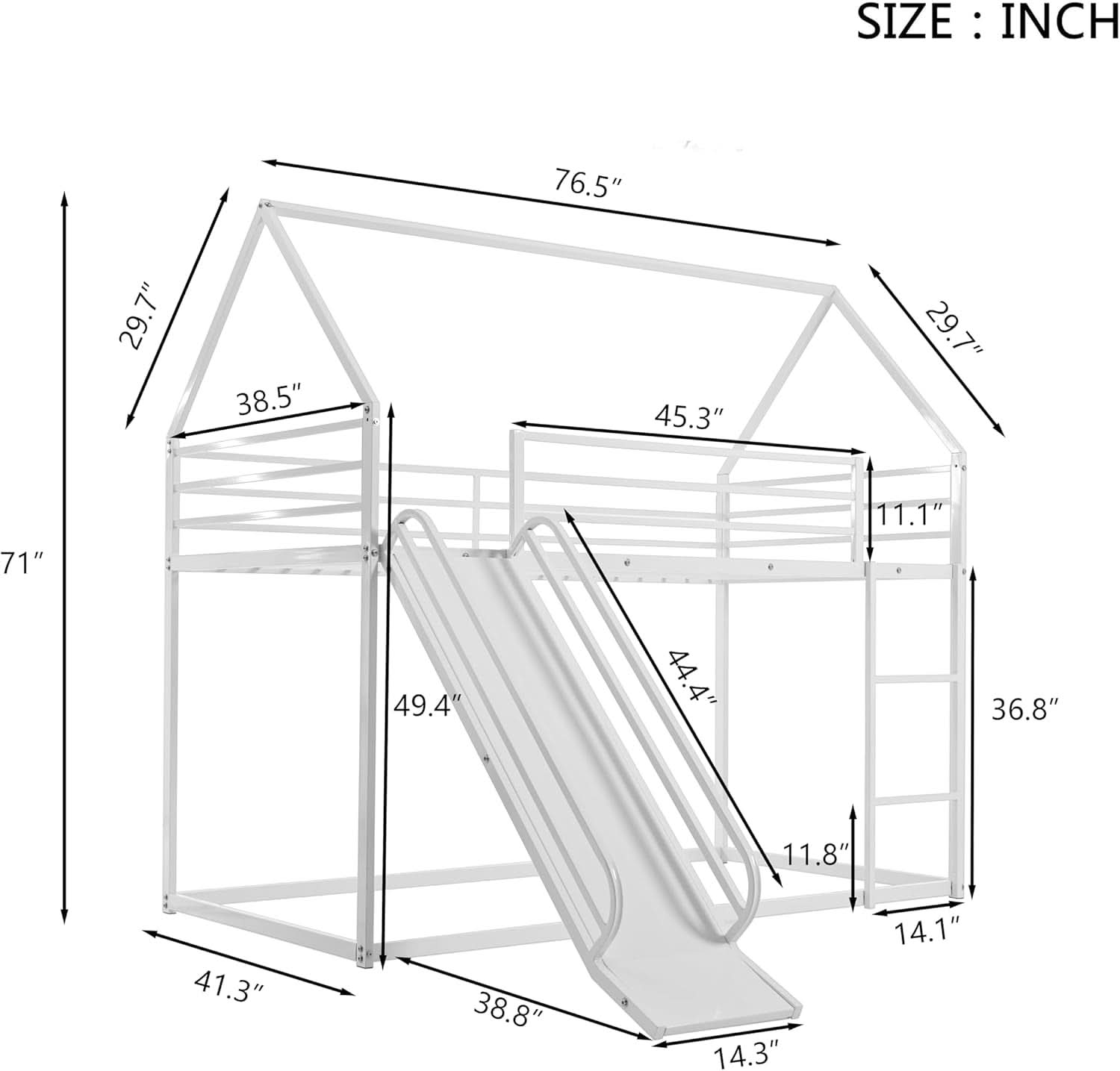 Twin Over Twin Metal Floor Bunk Bed With Slide Playhouse-1