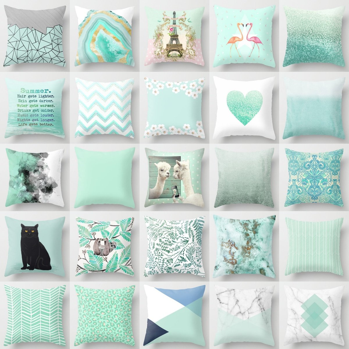 Mint Green Peach Skin Pillowcase Cushion Cover