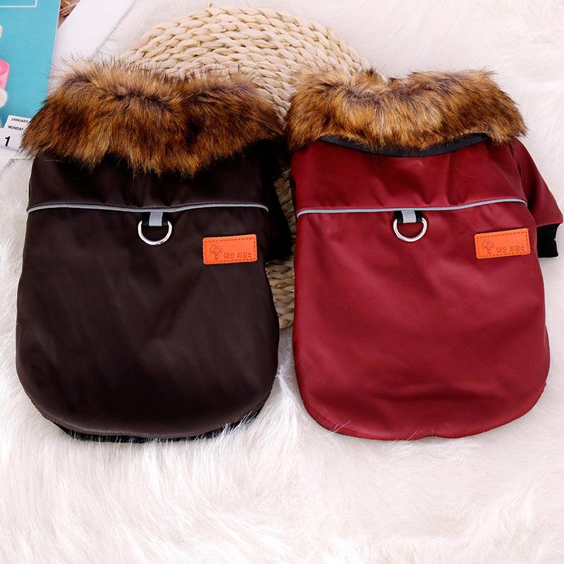 Reflective And Cozy Pet Fur Coat With Faux Fur Collar