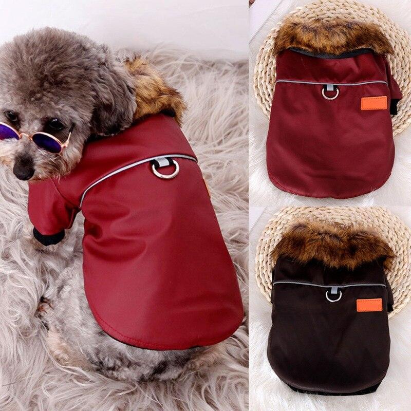 Reflective And Cozy Pet Fur Coat With Faux Fur Collar