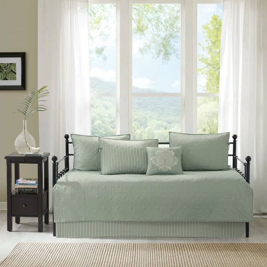 6-Piece Country Cottage Quilted Seafoam Green Reversible Daybed Cover Set-0