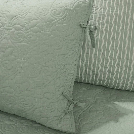 6-Piece Country Cottage Quilted Seafoam Green Reversible Daybed Cover Set-1