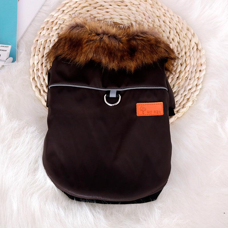 Reflective And Cozy Pet Fur Coat With Faux Fur Collar
