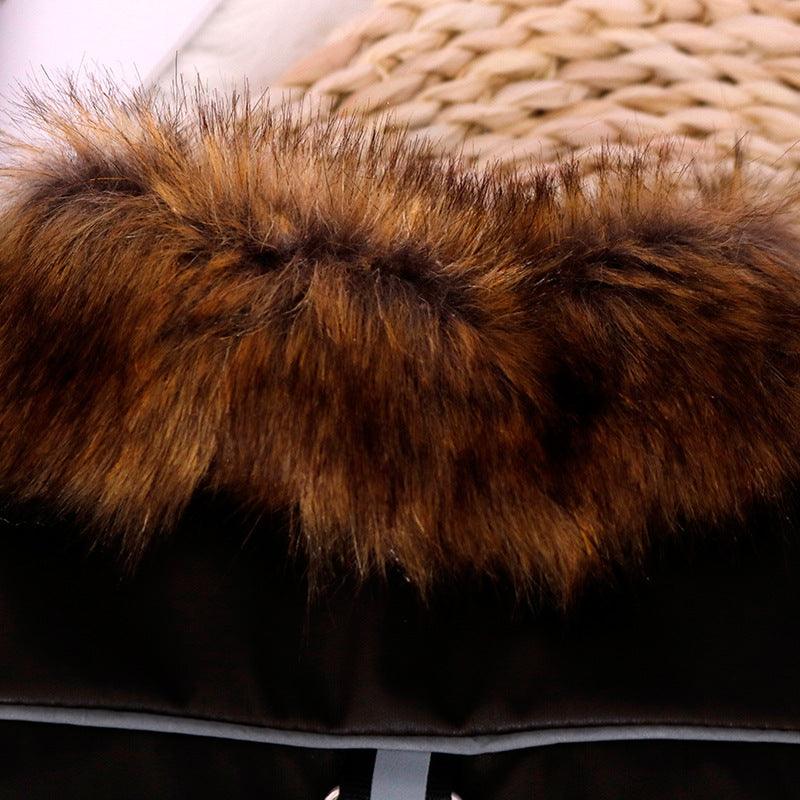 Reflective And Cozy Pet Fur Coat With Faux Fur Collar